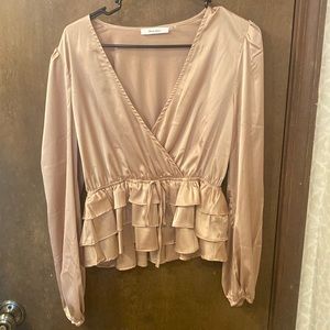 Satin Gold Long Sleeve Dress Top